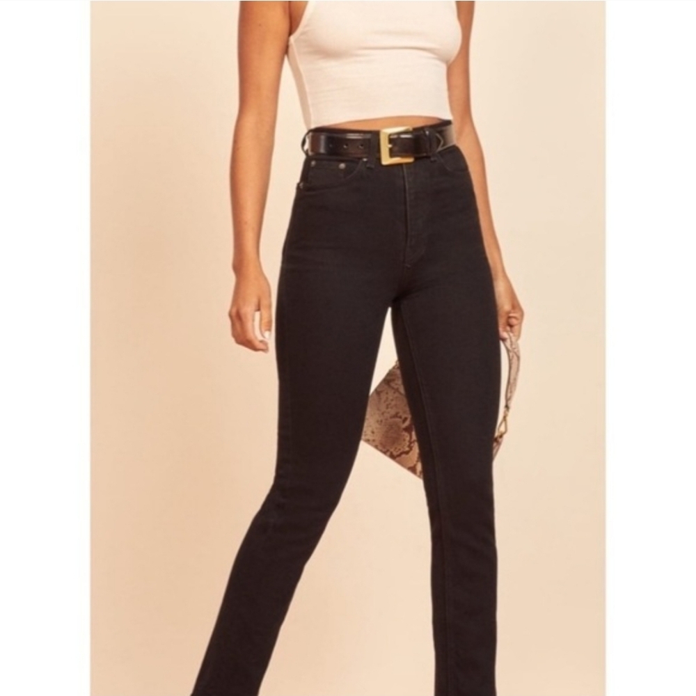 Reformation Liza Ultra High Rise Straight Jeans in black 26